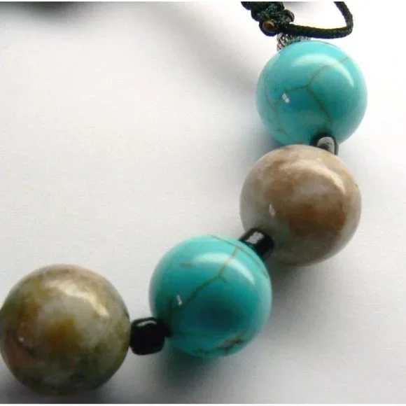 TURQUOISE & Jasper Beaded BRACELET Adjustable - Picture 3 of 3